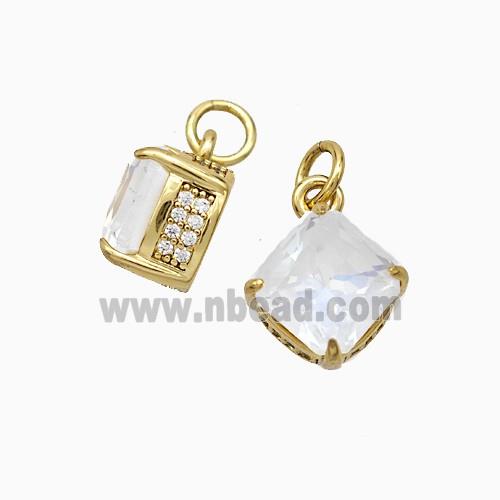 Copper Square Pendant Pave Zirconia White Crystal Glass Gold Plated