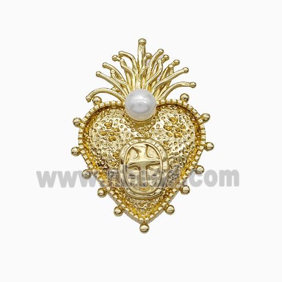 Copper Heart Pendant Pave Pearlized Resin Cross Gold Plated