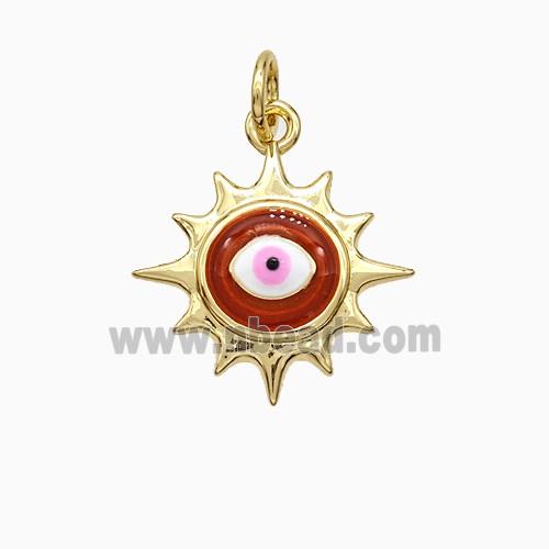 Copper Sun Eye Pendant Red Painted Gold Plated