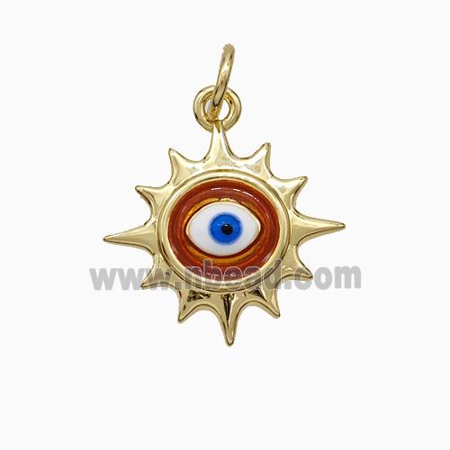 Copper Sun Eye Pendant Red Painted Gold Plated