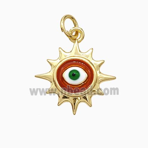Copper Sun Eye Pendant Red Painted Gold Plated