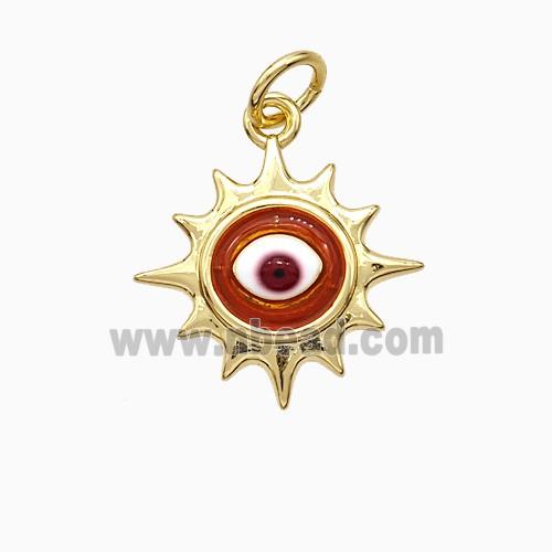 Copper Sun Eye Pendant Red Painted Gold Plated