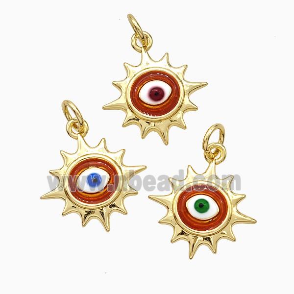 Copper Sun Eye Pendant Red Painted Gold Plated Mixed