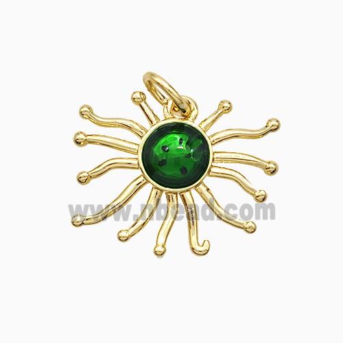 Copper Sun Pendant Green Painted Gold Plated
