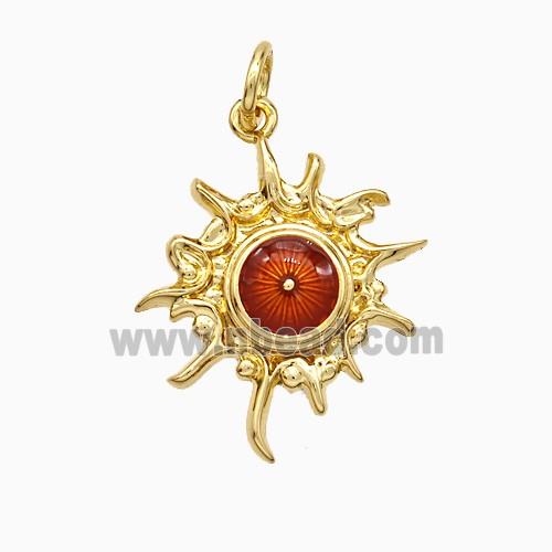 Copper Sun Pendant Red Painted Eye Gold Plated