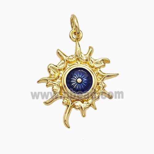Copper Sun Pendant Blue Painted Eye Gold Plated