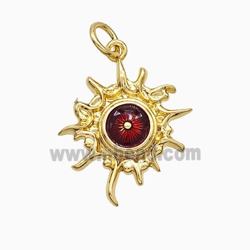 Copper Sun Pendant Darkred Painted Eye Gold Plated