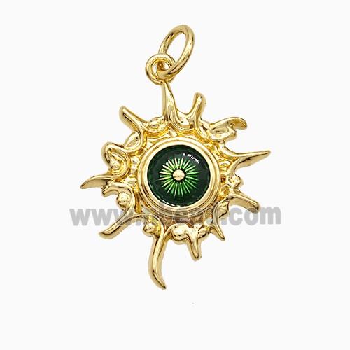 Copper Sun Pendant Green Painted Eye Gold Plated