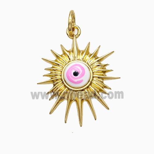 Copper Sun Pendant Pink Painted Eye Gold Plated