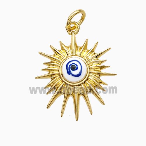 Copper Sun Pendant Blue Painted Eye Gold Plated