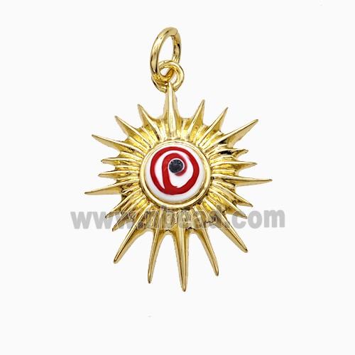 Copper Sun Pendant Red Painted Eye Gold Plated