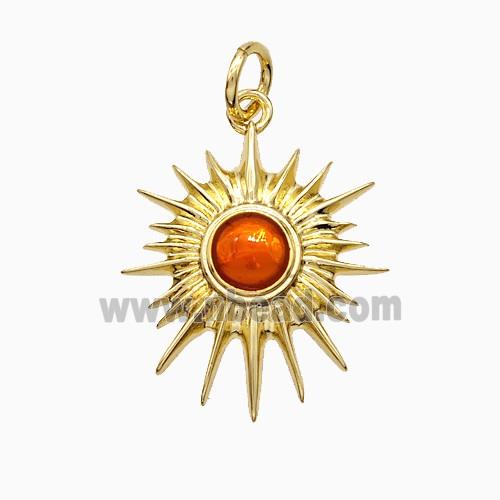 Copper Sun Pendant Orange Painted Gold Plated