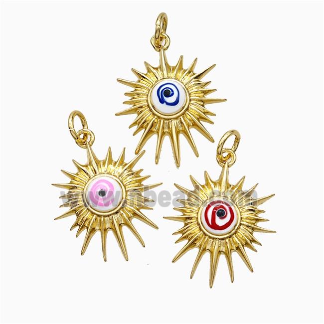 Copper Sun Pendant Painted Eye Gold Plated Mixed