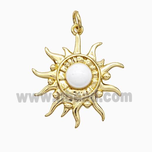 Copper Sun Pendant White Enamel Gold Plated