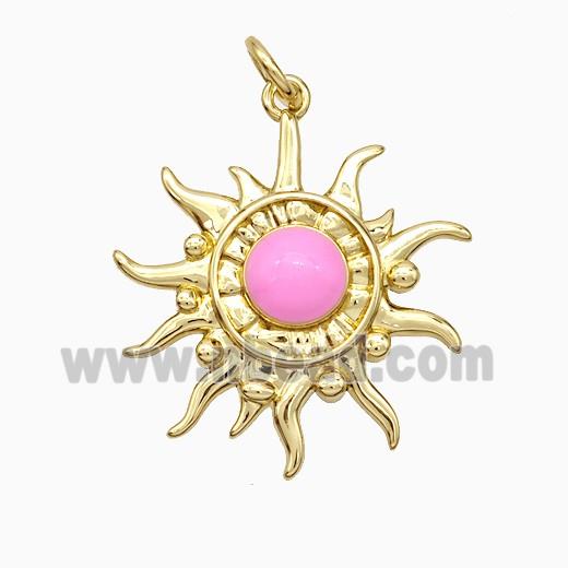 Copper Sun Pendant Pink Enamel Gold Plated