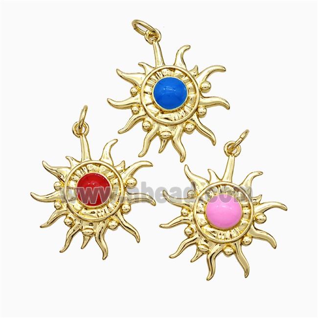 Copper Sun Pendant Enamel Gold Plated Mixed