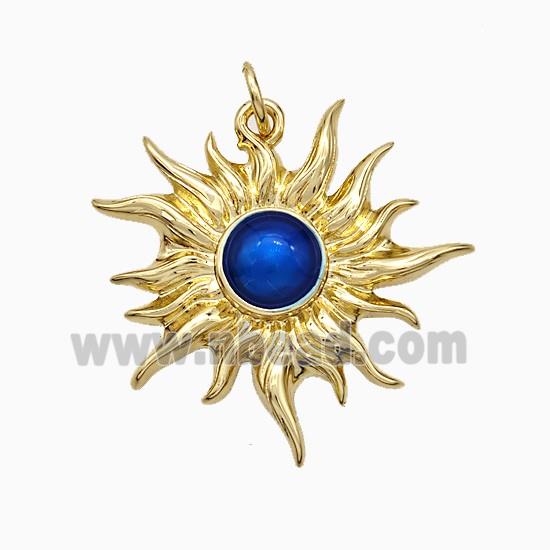 Copper Sun Pendant Blue Painted Gold Plated