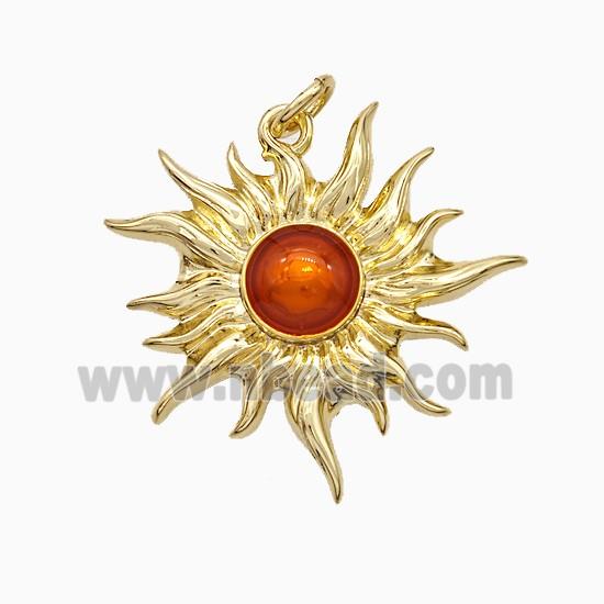 Copper Sun Pendant Orange Painted Gold Plated