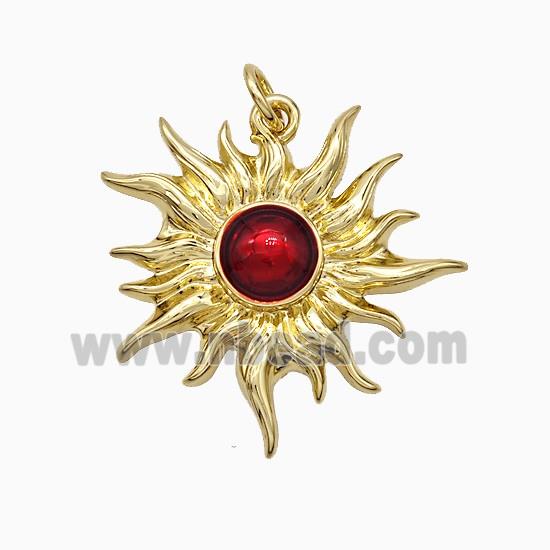 Copper Sun Pendant Red Painted Gold Plated