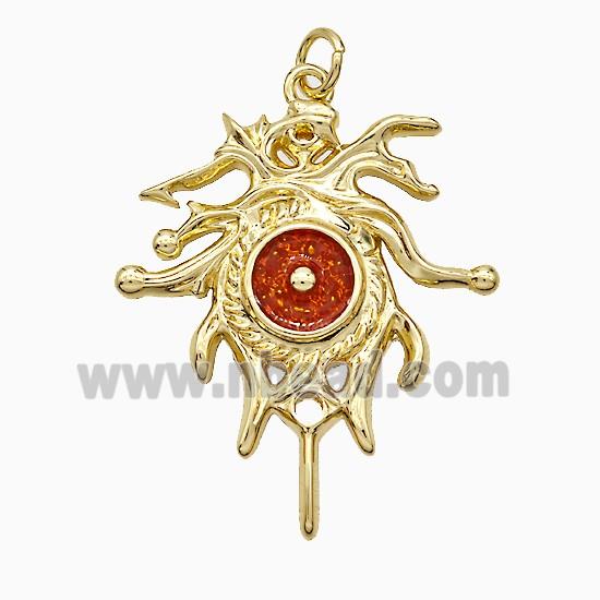 Copper Sun Pendant Red Painted Gold Plated