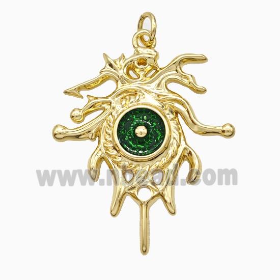 Copper Sun Pendant Green Painted Gold Plated