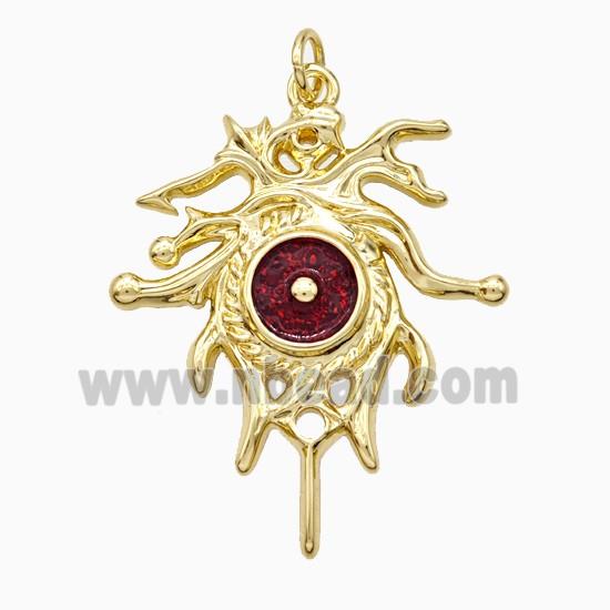 Copper Sun Pendant DeepRed Painted Gold Plated