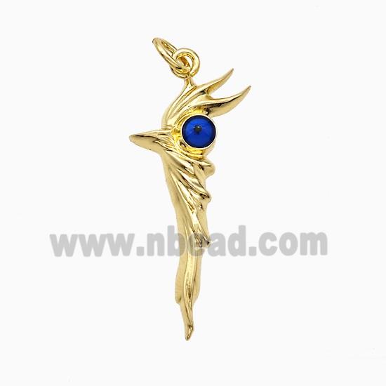 Walking Stick Charms Copper Pendant Blue Painted Evil Eye Gold Plated