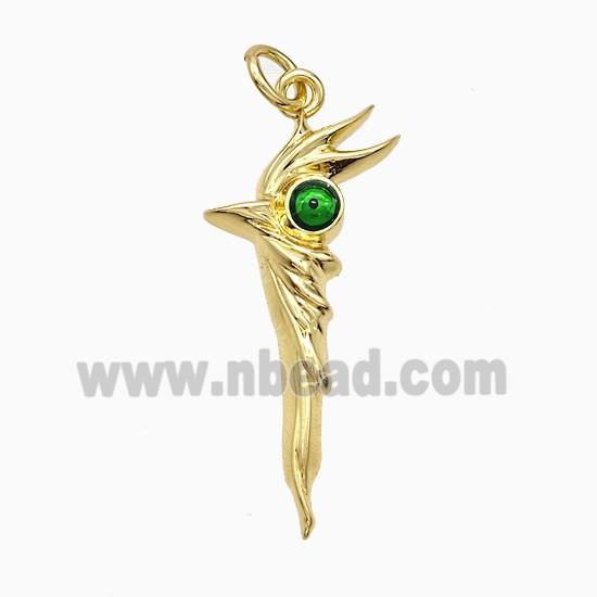 Walking Stick Charms Copper Pendant Green Painted Evil Eye Gold Plated