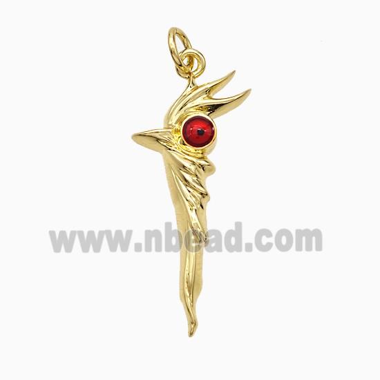 Walking Stick Charms Copper Pendant Red Painted Evil Eye Gold Plated