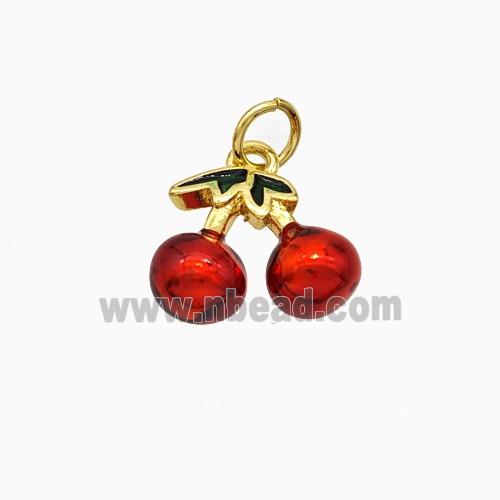 Copper Cherry Pendant Red Painted Gold Plated