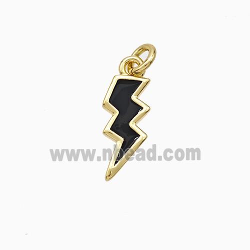 Copper Lightning Pendant Black Enamel Gold Plated