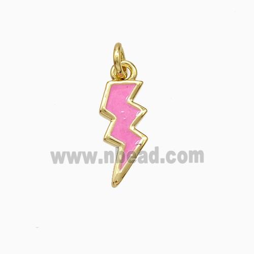 Copper Lightning Pendant Pink Enamel Gold Plated
