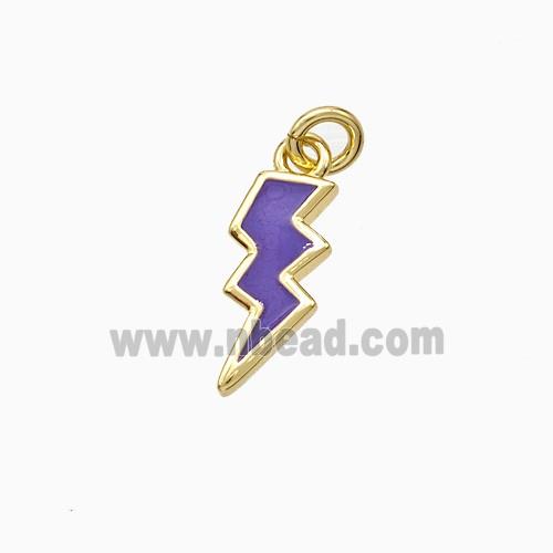 Copper Lightning Pendant Puprle Enamel Gold Plated