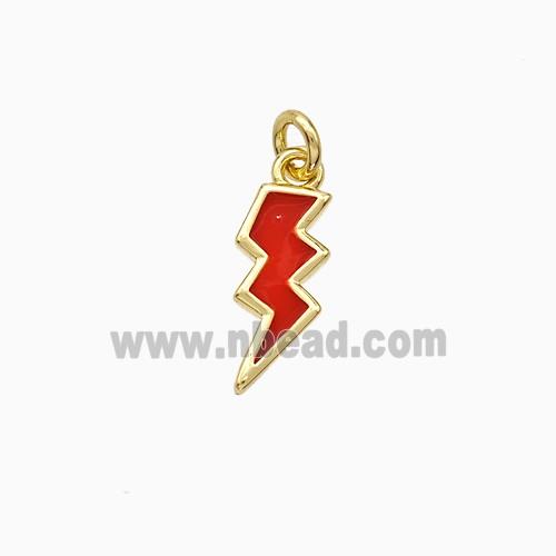 Copper Lightning Pendant Red Enamel Gold Plated