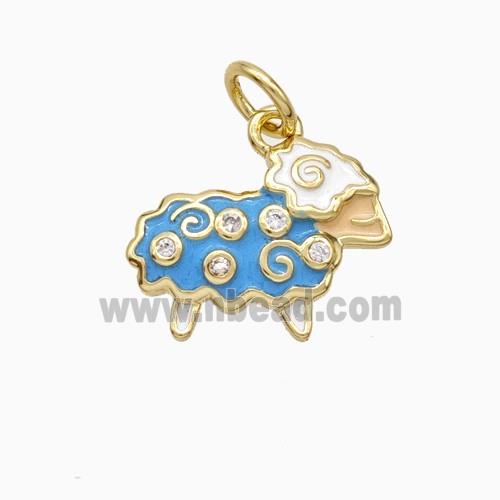 Cheep Charms Copper Pendant Pave Zirconia Blue Enamel Gold Plated
