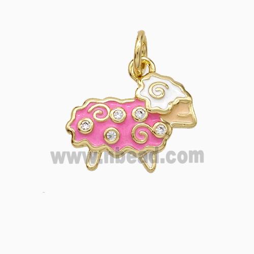 Cheep Charms Copper Pendant Pave Zirconia Pink Enamel Gold Plated