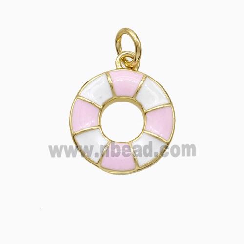Life Preserver Charms Copper Pendant White Pink Enamel Gold Plated