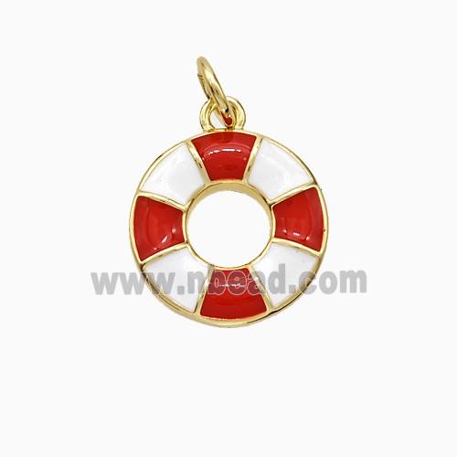 Life Preserver Charms Copper Pendant White Red Enamel Gold Plated