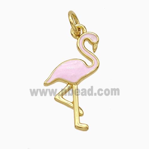 Flamingo Charms Copper Pendant Pink Enamel Birds Gold Plated