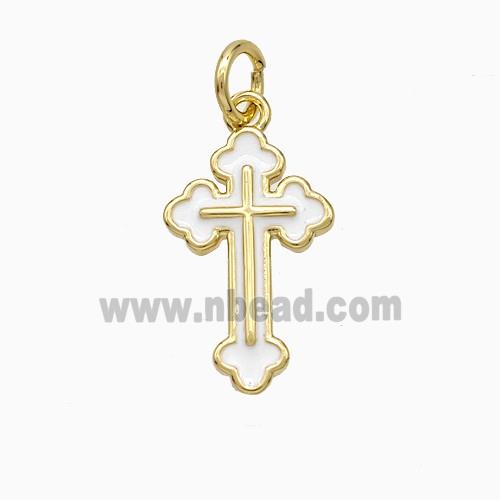 Copper Cross Pendant White Enamel Gold Plated