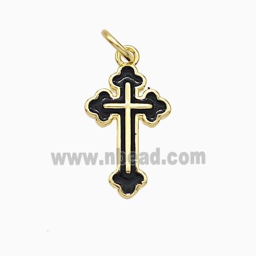 Copper Cross Pendant Black Enamel Gold Plated