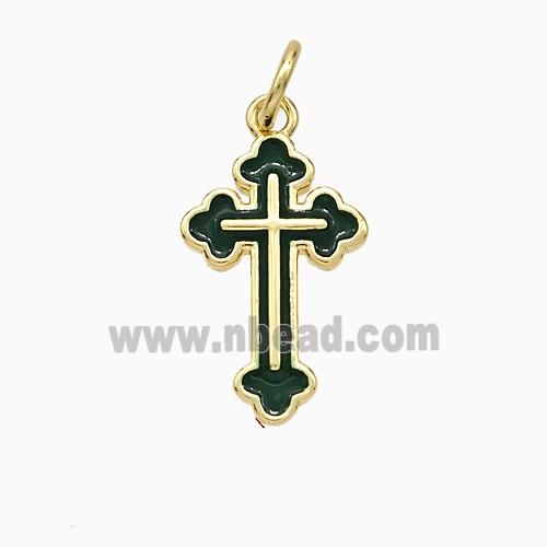 Copper Cross Pendant Green Enamel Gold Plated