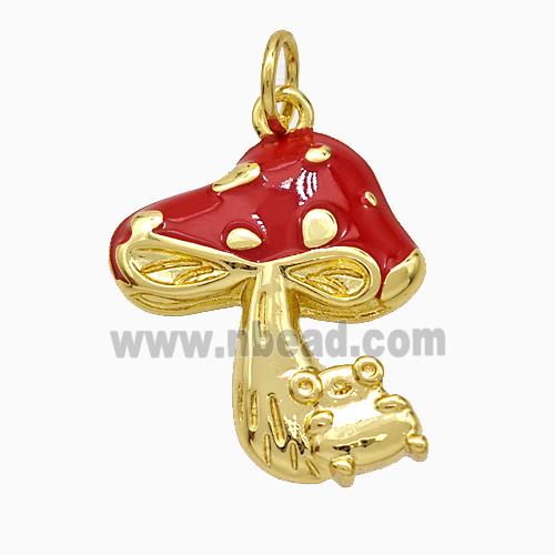 Copper Mushroom Pendant Red Enamel Gold Plated