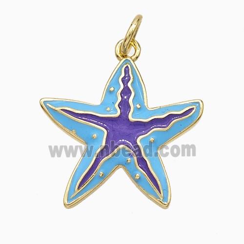 Copper Starfish Pendant Blue Purple Enamel Gold Plated