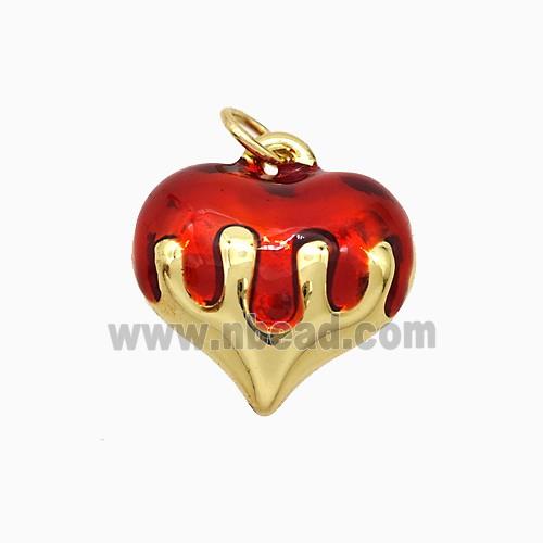 Copper Heart Pendant Red Enamel Gold Plated
