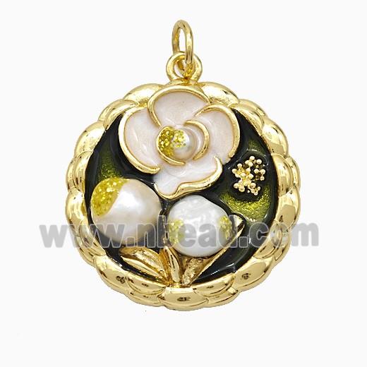 Copper Flower Pendant Pave Resin Painted Gold Plated
