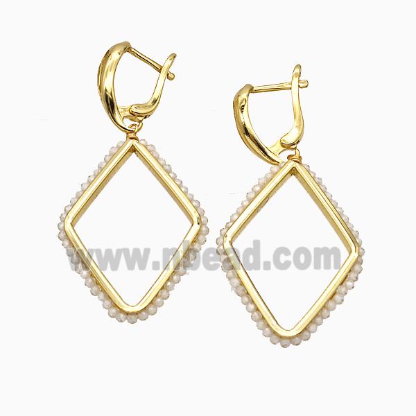Copper Latchback Earrings Rhombus Crystal Glass Wire Wrapped Gold Plated