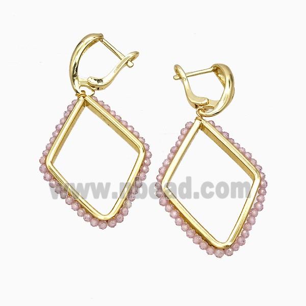 Copper Latchback Earrings Rhombus Crystal Glass Wire Wrapped Gold Plated