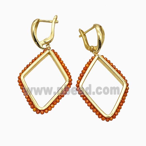 Copper Latchback Earrings Rhombus Crystal Glass Wire Wrapped Gold Plated