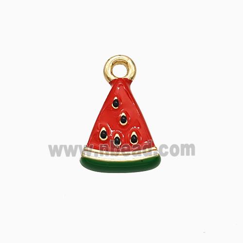 Watermelon Charms Copper Pendant Red Green Enamel Gold Plated